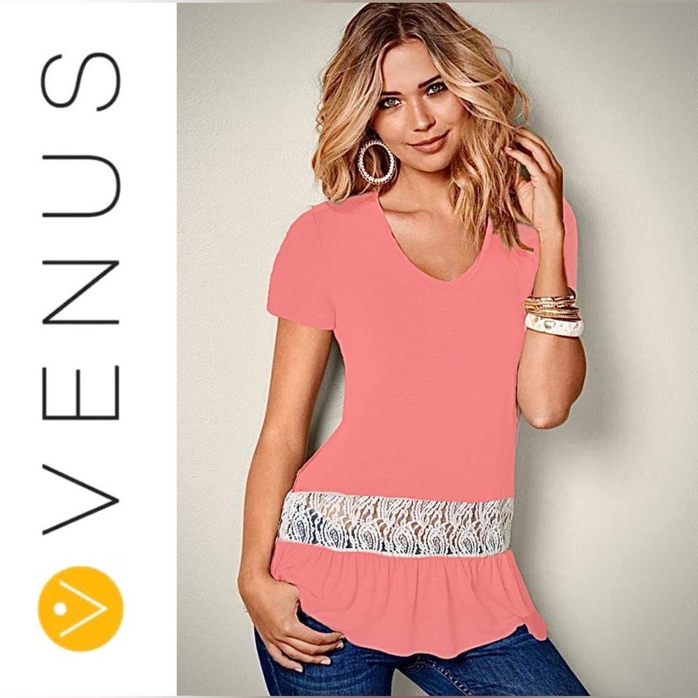 VENUS Coral Babydoll top with Lace Detail, size Small, NWOT